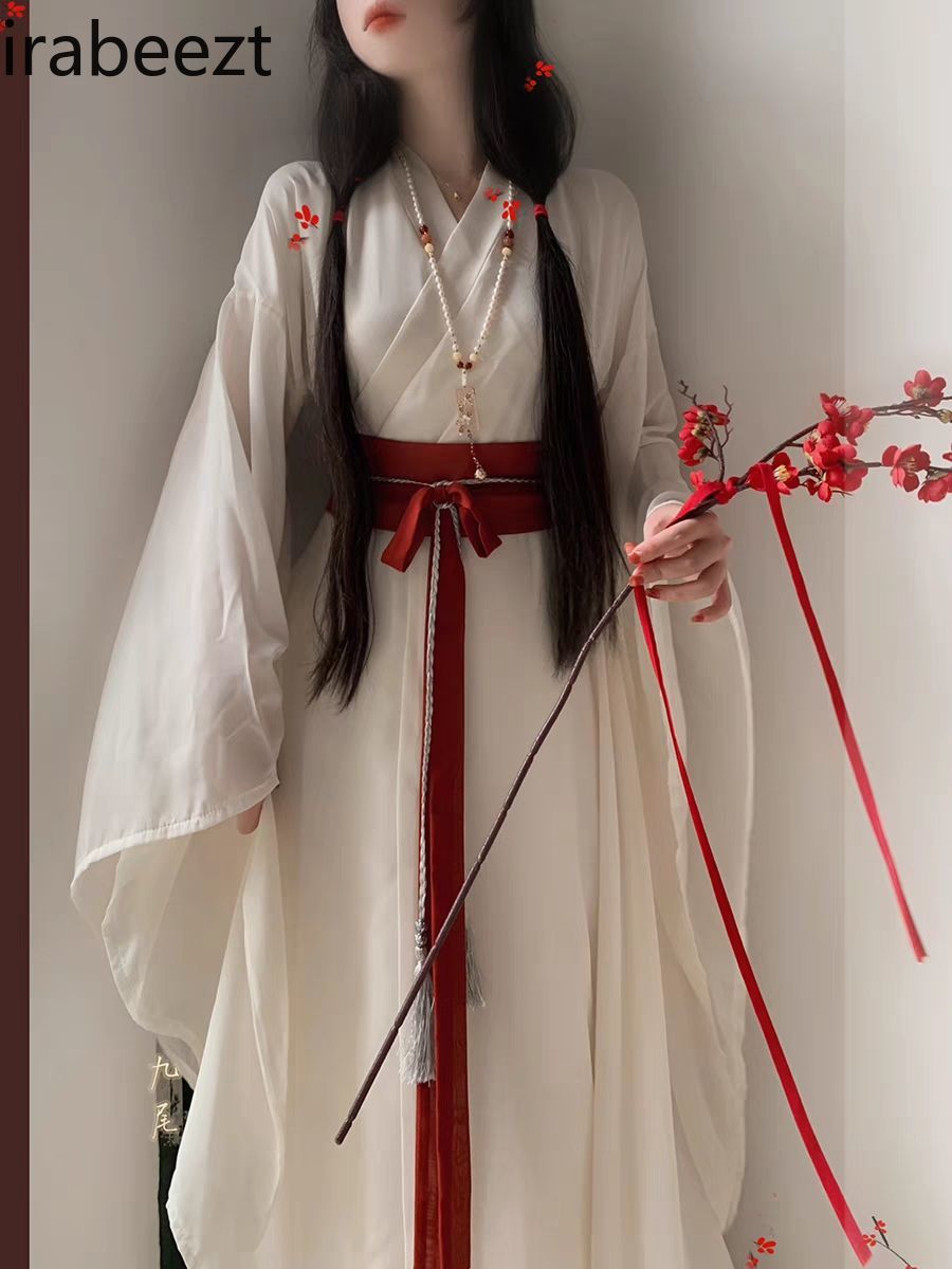 Wei jin-女の子のための中国の伝統的なドレス,大きい袖の襟,セクシーな完全なセット,中国の伝統的なドレス