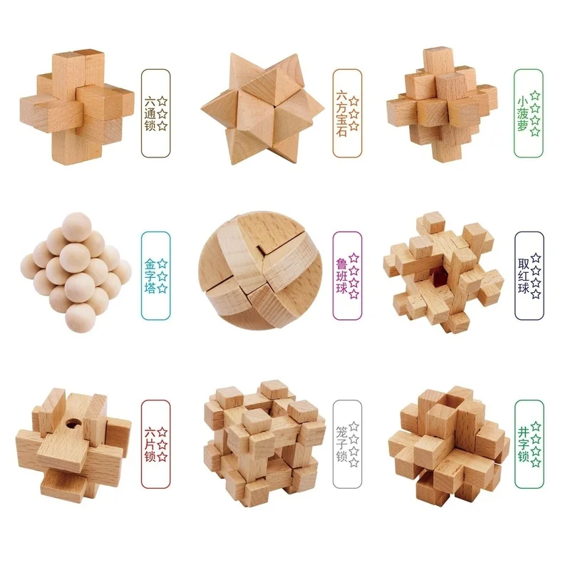 Ensemble de 9 pièces de jouets éducatifs pour enfants et étudiants, déverrouillage de l'intelligence, jouets de démontage et d'assemblage Luban Lock