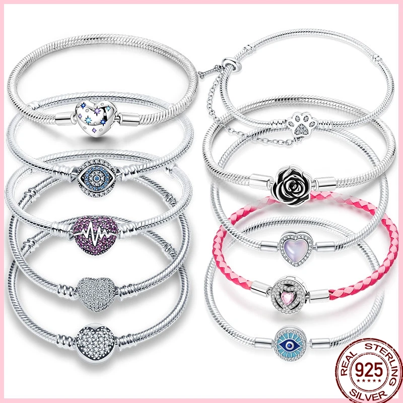 925 เงิน 17-20 ซม.หัวใจ Pave Zirconia สร้อยข้อมือเดิม Infinity สร้อยข้อมือ DIY Charms ลูกปัดเครื่องประดับวันเกิดของขวัญขายร้อน