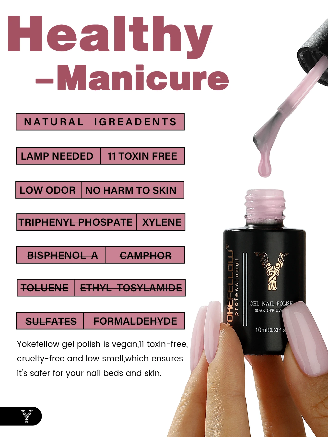 Yokefellow-esmalte de uñas en Gel, barniz de uñas de color rosa translúcido de alta calidad, UV, de larga duración, 10ml