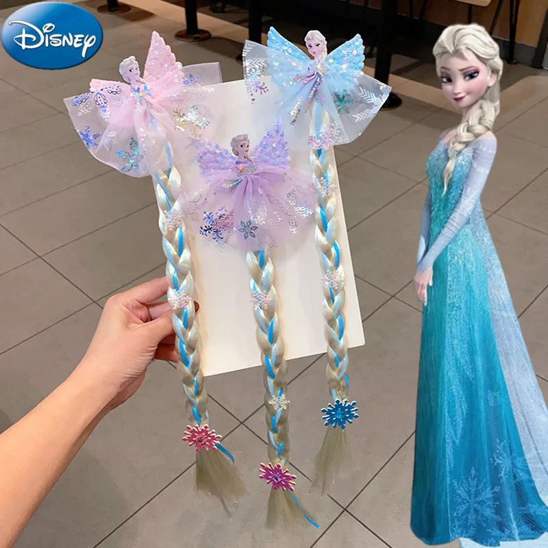 Disney Frozen Elsa Princess Wig Braid Hairpin Accessories For Girls Anime Figures Cartoon Toys Kids Kawaii Baby Hair Clip Gifts