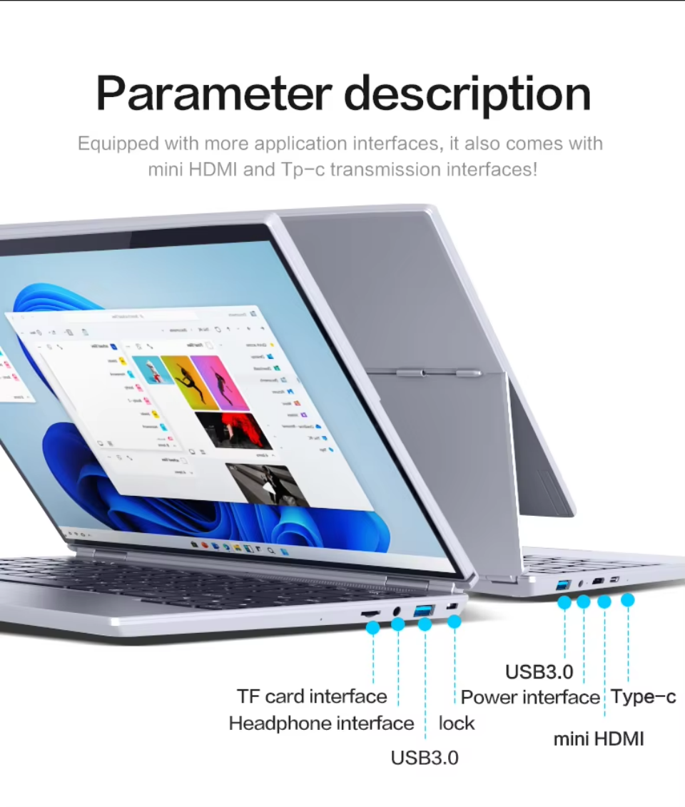 360 °   Pantalla táctil giratoria IPS de 14,0 pulgadas, 32G, 128G-1T, N95, Windows 11, portátil 4 en 1, reconocimiento facial delgado para ordenador portátil y oficina de negocios