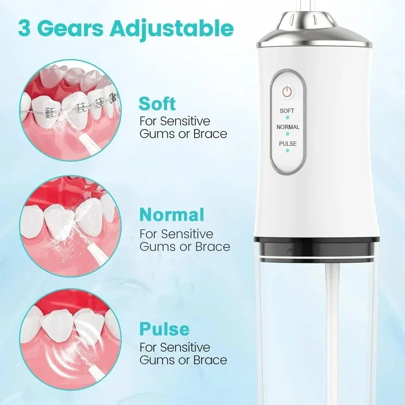 Monddouche Draagbare Tandheelkundige Water Flosser USB Oplaadbare Waterstraal Floss Tandenstoker 4 Jet Tip 220 ml 3 Modi Tandheelkundige reiniger