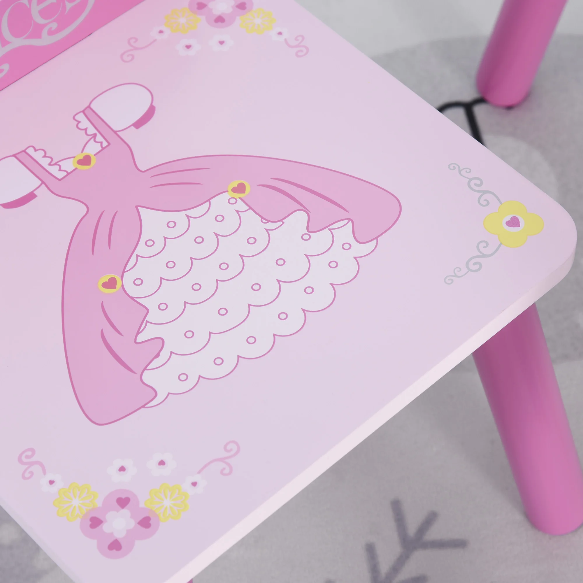 Triple Piece Collection Children's Wood Table Seat with Crown Pattern