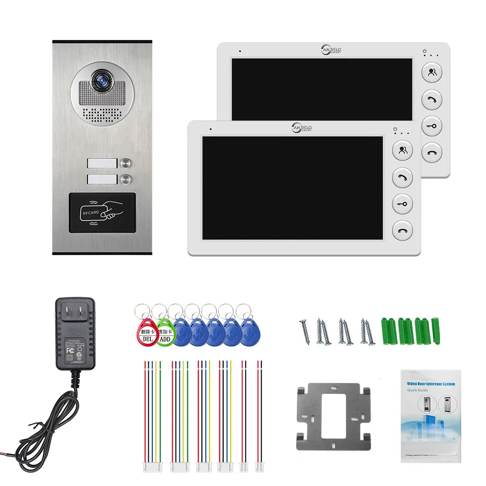 Campainha Video Intercom com Desbloqueio De Cartão RFID, Campainha De Vídeo, Multi Apartamento, 4 Com Fio, 2 Unidade, 7"
