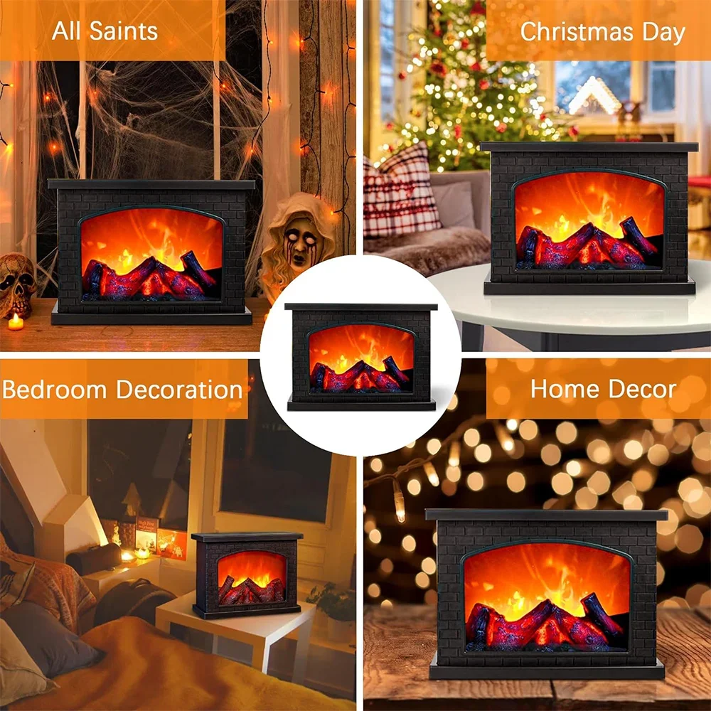 Portable Simulated Fireplace Lantern Decoration, Flame Effect, LED Fire Lamp, Indoor and Outdoor, Christmas Decorations