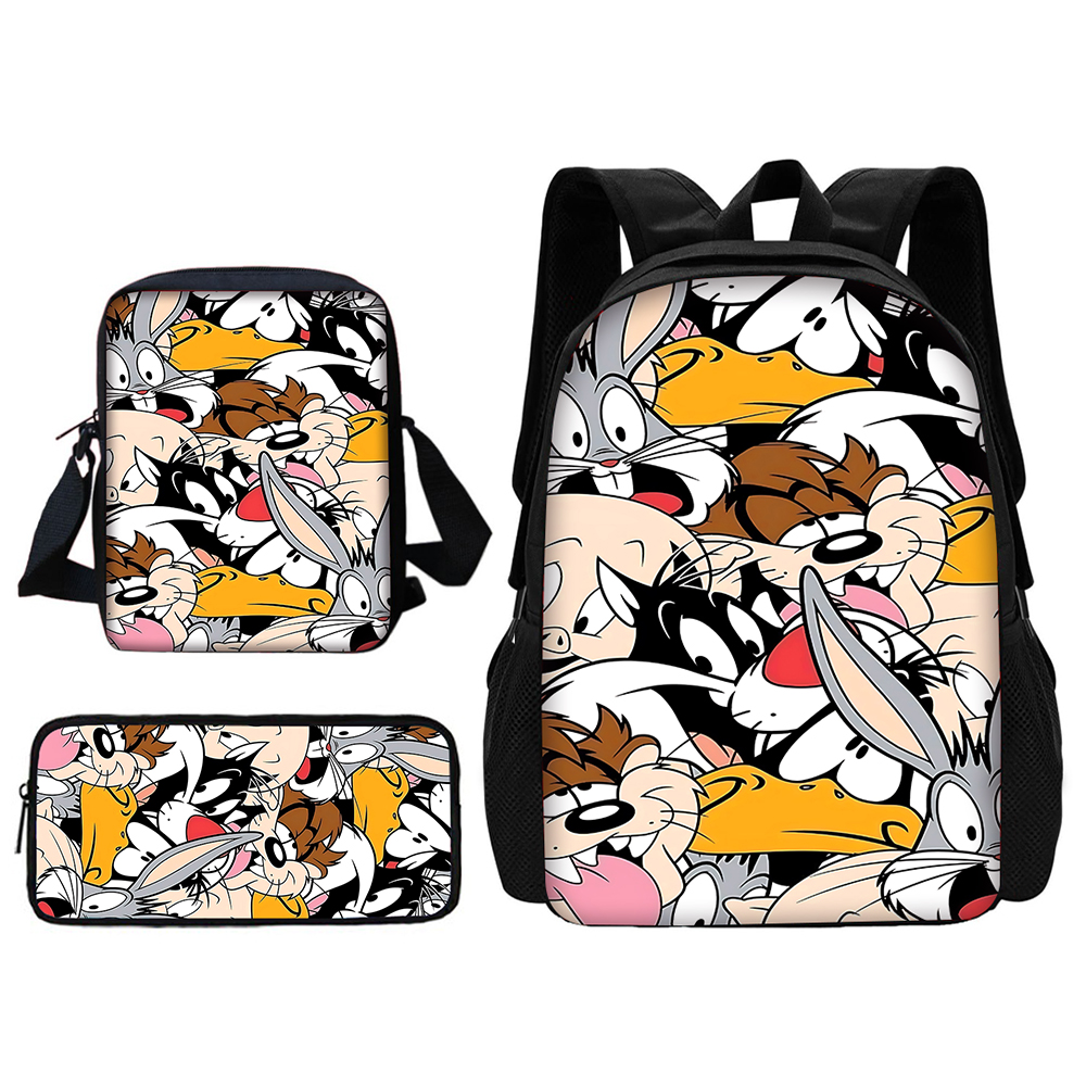   Mochila escolar de conejito Tweety de dibujos animados para niños y niñas con bolsos de hombro, caja de lápices, mochila B-bugs para niños