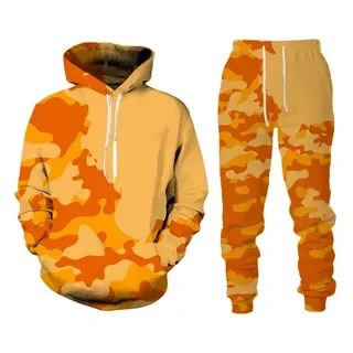 Conjuntos de sudadera con capucha de camuflaje para hombre, conjunto de chándal con estampado 3D, Sudadera con capucha y pantalones para hombre, conjunto de 2 uds, ropa deportiva informal de gran tamaño para exteriores