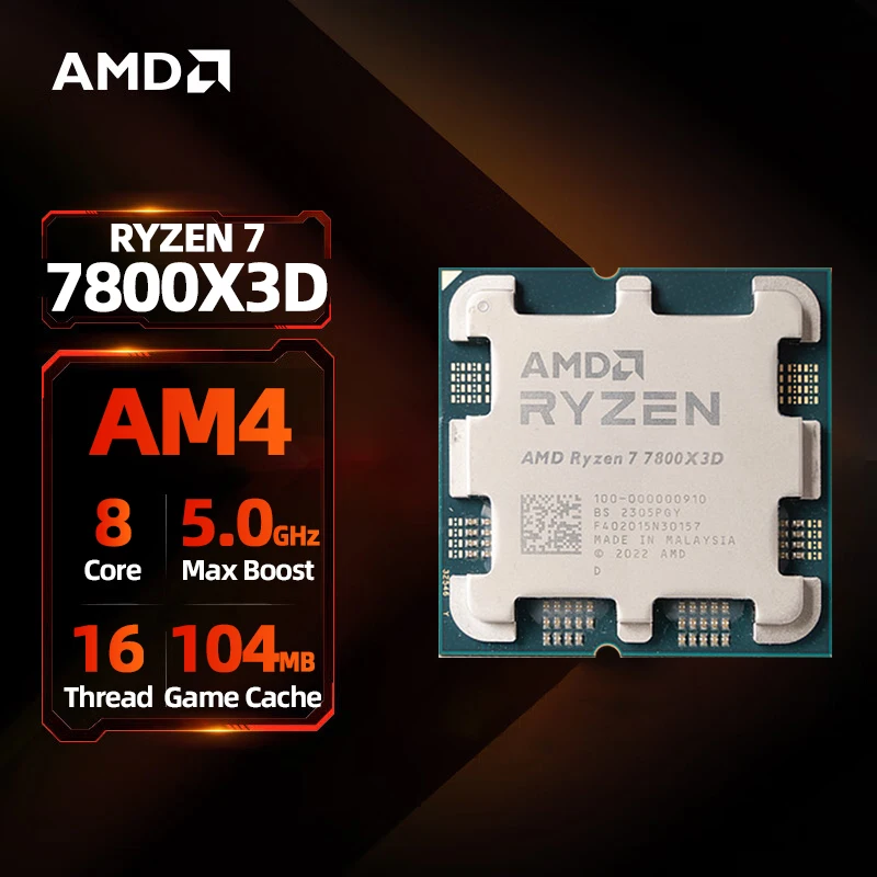 AMD-procesador RYZEN 7 7800X3D para videojuegos, CPU Sin ventilador, 8 núcleos, 16 hilos, 5nm, 96M, AM5