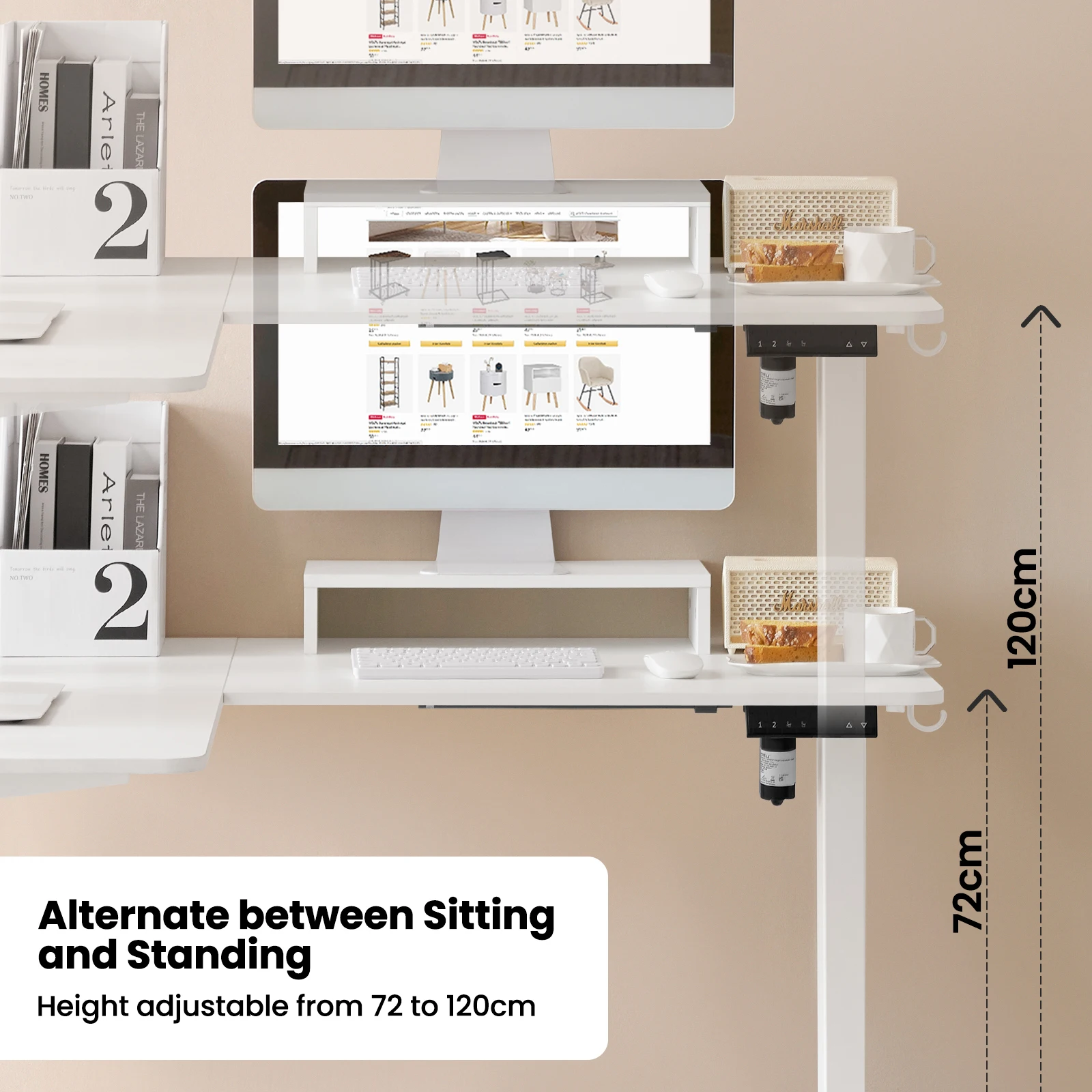 Tavolo angolare elettrico da scrivania Sit Stand a forma di L 140x120 cm Scrivania per computer regolabile in altezza con 4 controlli di memoria Supporto per monitor