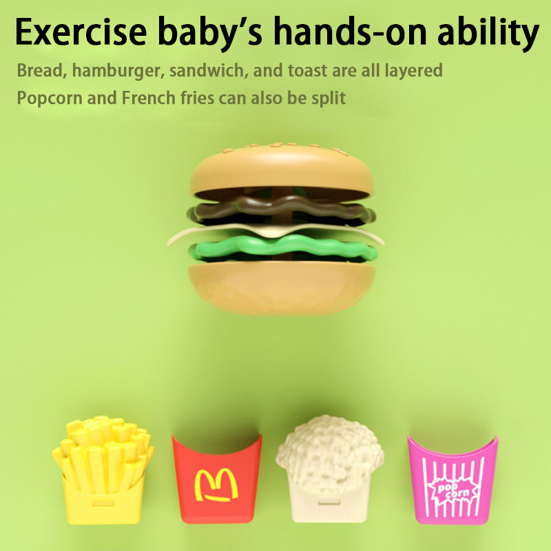 27pcs 아기 척 놀이 주방 어린이 장난감 시뮬레이션 함부르크 감자 튀김 음식 역할 놀이 몬테소리 소녀를위한 교육 선물 장난감