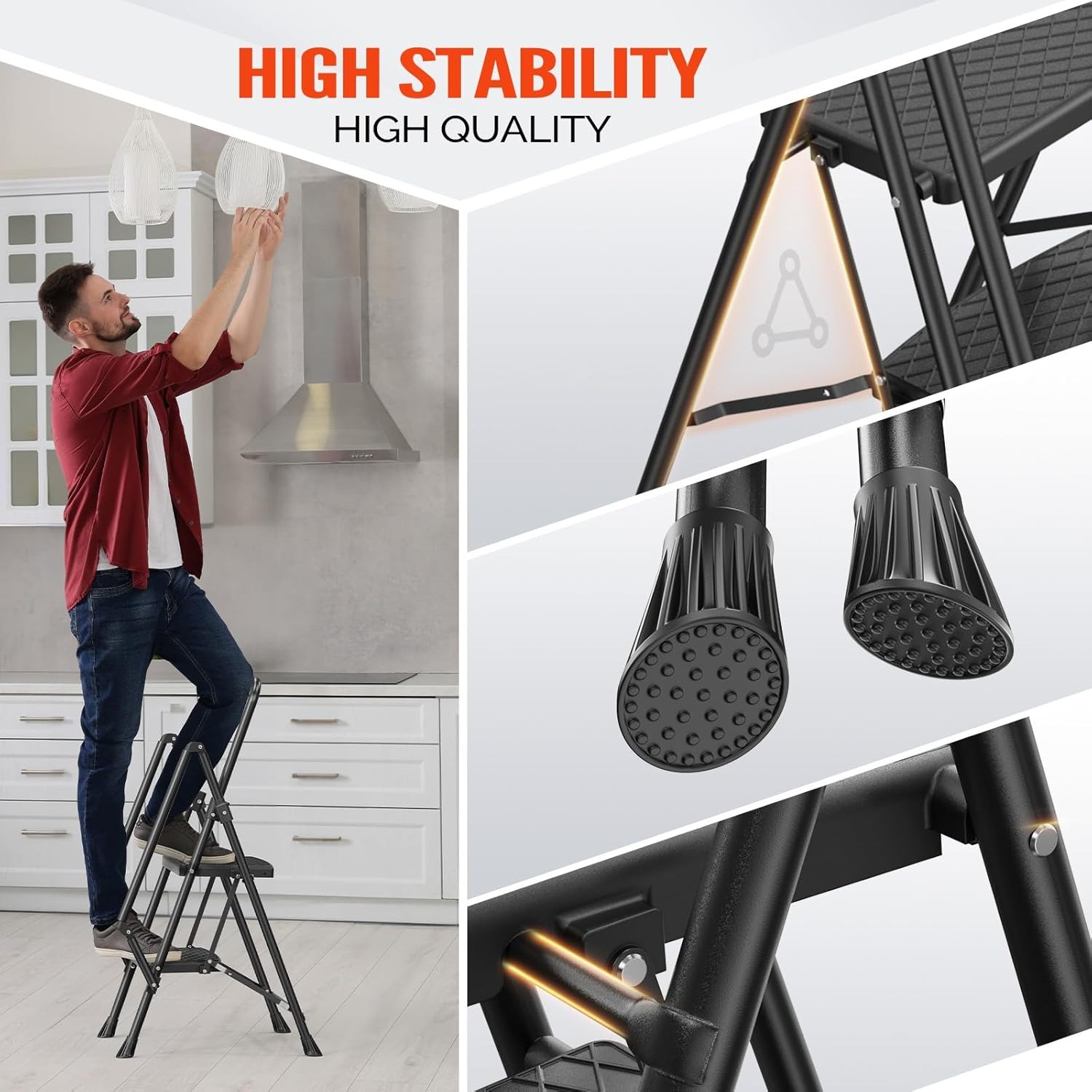 2 Step Stool Herringbone Ladders With armrests Storage Shelf Rack Ladders Folding Ladder for Outdoor Working Household