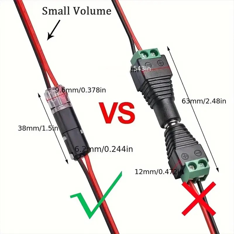 10/20/30/40/50Pcs Pluggable LED Wire Connectors, 2 Pin 2 Way Universal Compact Wire Terminals, No Wire-Stripping Required