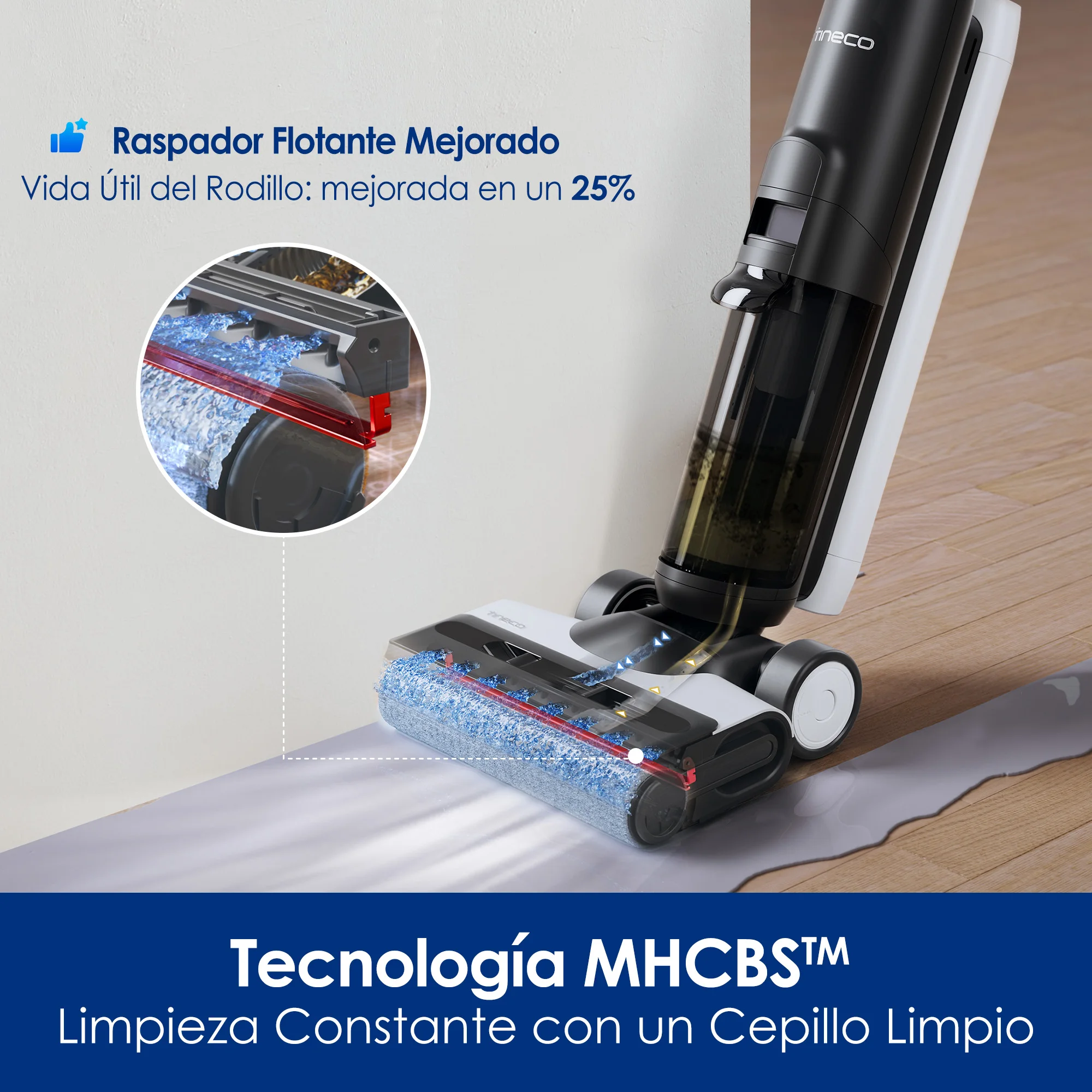Tineco Floor One S6 – Lavadora de Pisos Inalámbrica Todo en Uno, Limpieza de Bordes de Doble Cara, Tiempo de Funcionamiento Largo, Ideal para Suciedad Pegajosa/Pelo de Mascotas, Autolimpieza