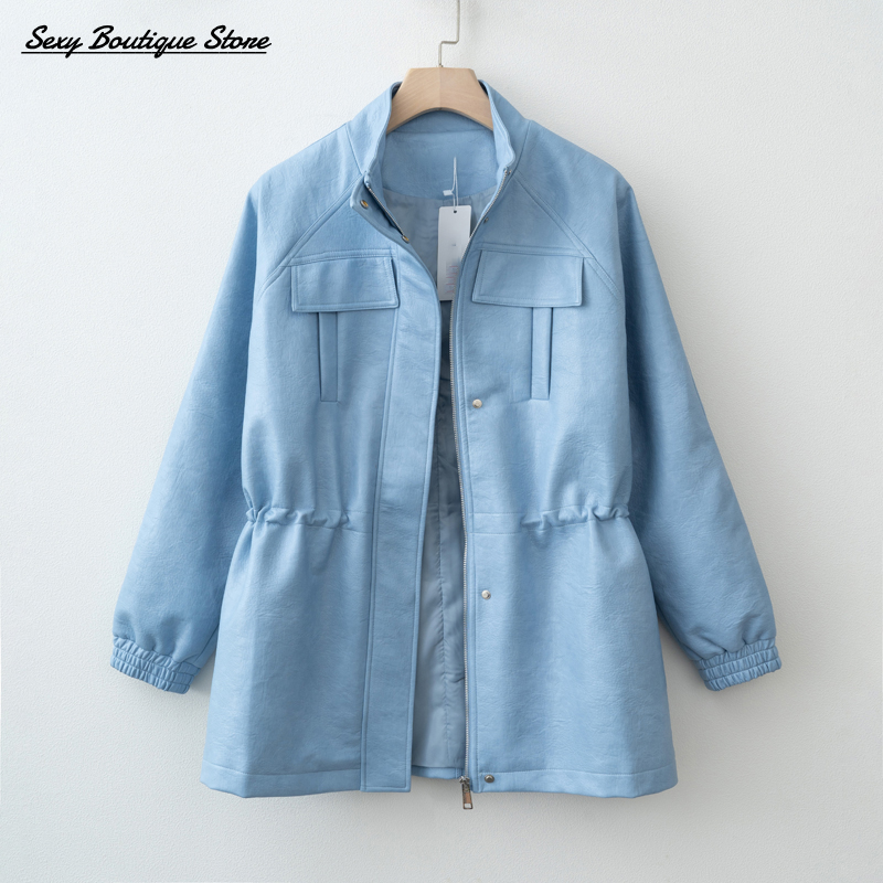 Herbst Winter Pu Leder Jacke Für Frauen Solide Volle Hülse Elastische Verstellbare Taille Mantel 2025, Neue Dame Mode Lässig Outwears
