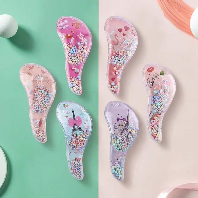 Peine de peluquería de dibujos animados Kawaii para niños, masaje anudado, cuentas fluidas, vestido para niñas, maquillaje, regalos de juguete