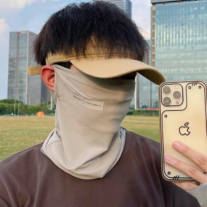 Anti Cursor Summer Men's Ice Sleeve Face Mask Driving Sun Protection Thin Ice Silk Loose Plus Size Hand Sleeves Men and Women