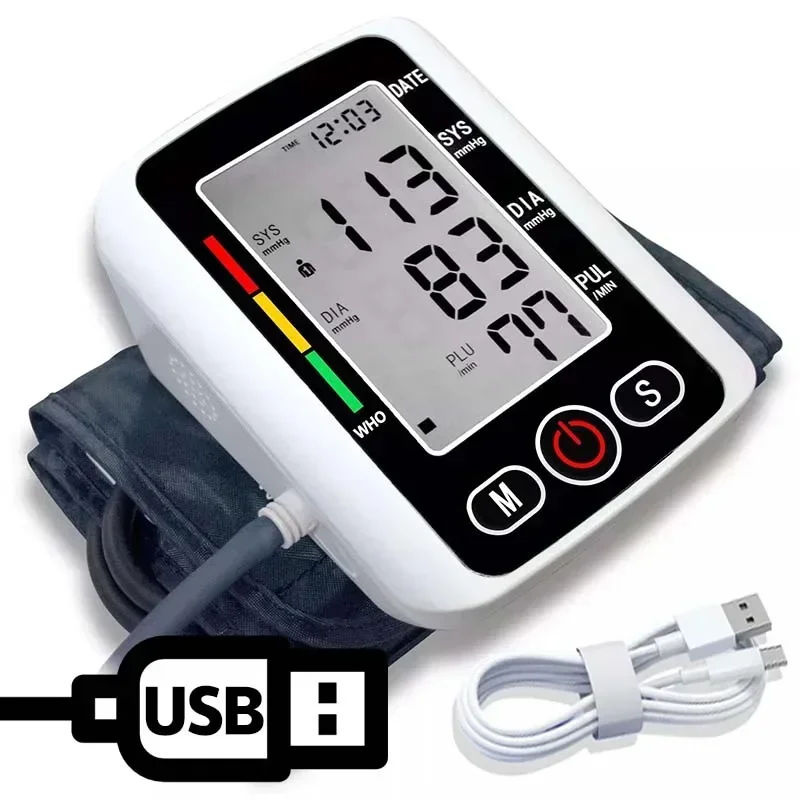 Monitor de presión arterial Digital portátil para la parte superior del brazo, herramienta de medición, medidor de presión arterial, tonómetro, esfigmomanómetro