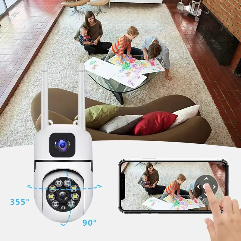 Telecamera IP WiFi Protezione di sicurezza Doppia lente Doppio schermo Monitor interno wireless Tracciamento automatico Video sorveglianza CCTV PTZ V380 Pro