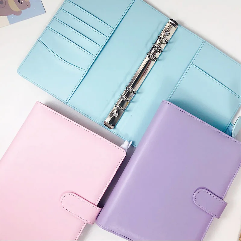 A6/A5 Macaroon 18 สี PU หนัง DIY Binder Photocards รวบรวมหนังสือ Diary Agenda Planner Bullet ปกอัลบั้มเครื่องเขียน