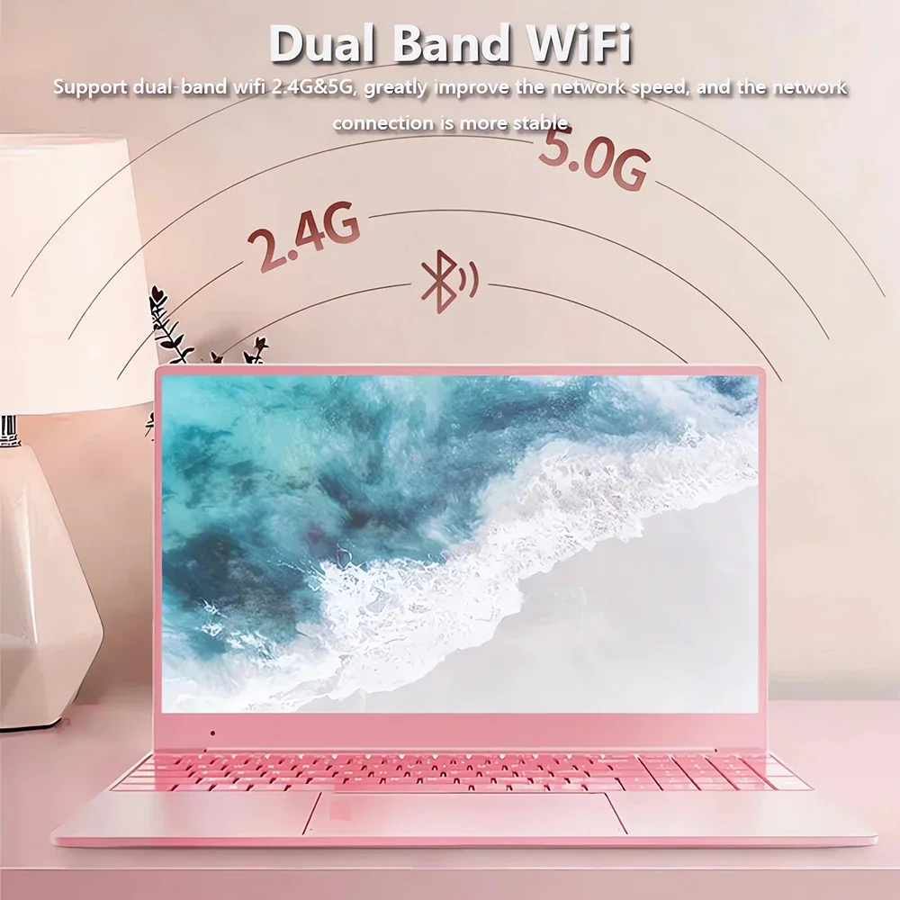 Ordinateur portable élégant rose 15,6" : Windows 10 Office Education Intel Celeron N5095, 16 Go de RAM, SSD 1 To, double WiFi, cadres étroits.