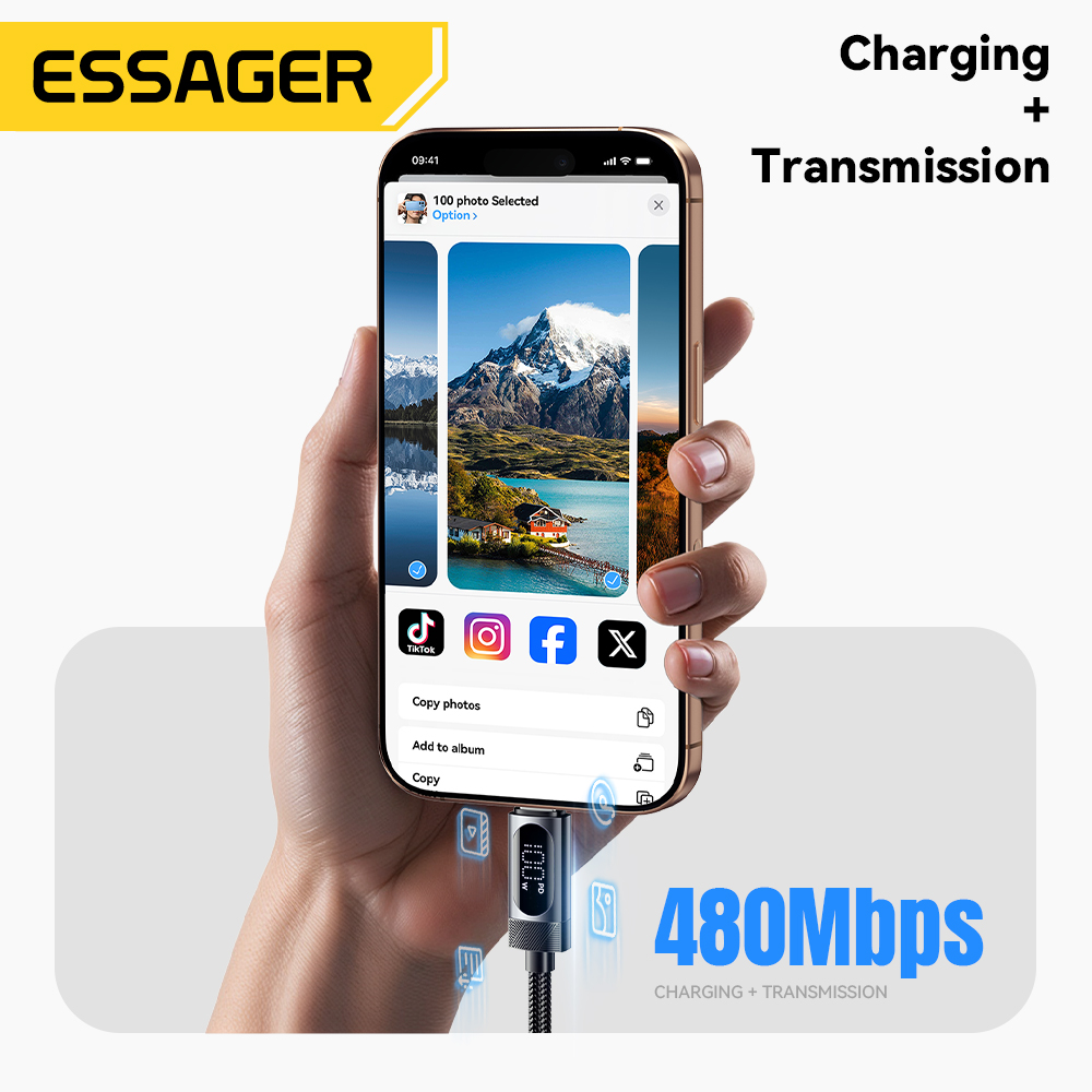 Cable Essager de 2m, 100W, tipo C a tipo C para iPhone 16, 15, Samsung, Huawei, PD, carga rápida para Macbook, iPad, Cable de pantalla Digital
