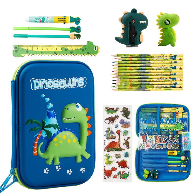 Estuche para lápices de dinosaurio, juego de papelería con unicornio 3D, caja de lápices EVA, organizador, suministros escolares para niños, regalo de regreso a la escuela