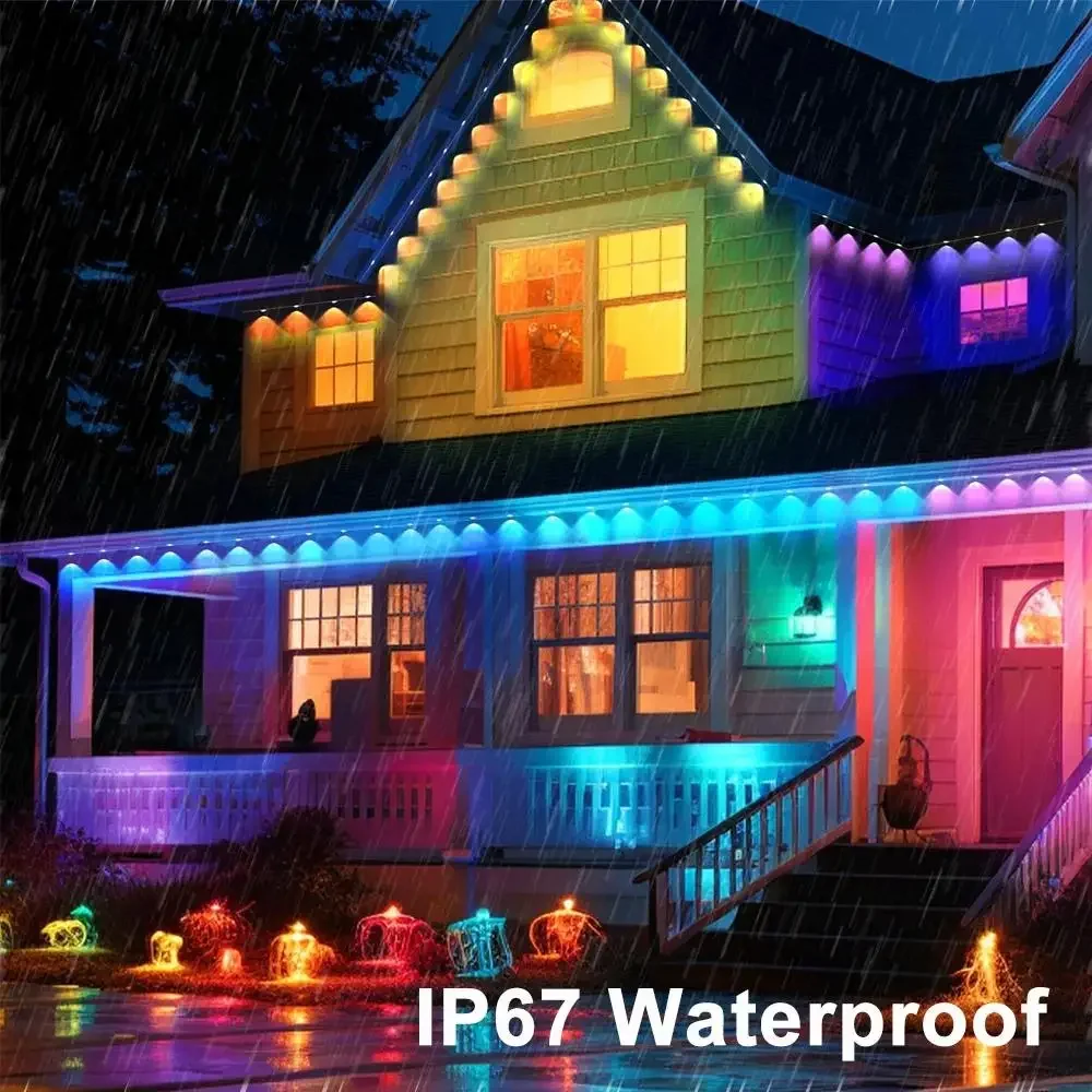 30M RGB aleros luces LED luces permanentes inteligentes al aire libre cadena APP Bluetooth vacaciones luces de Navidad fiesta en casa completa
