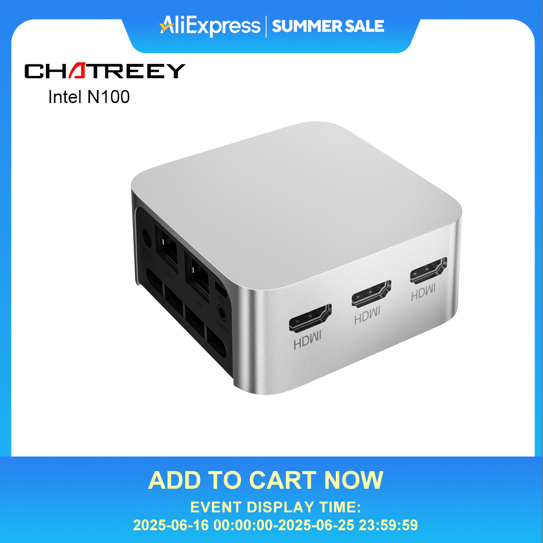 Intel Celeron N200/N100 Chatreey T8 Plus Mini PC SSD Windows 11 Computer Dual LAN Three HD Firewall Server wifi 5