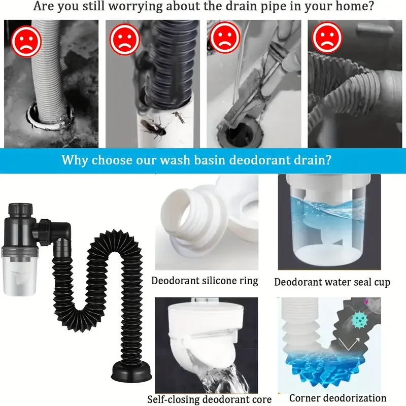 Universal Easy-Fit P-Trap: ชุดท่อระบายน้ําอ่างล้างจานป้องกันการรั่วและขยายได้สําหรับห้องครัว - การออกแบบพลาสติกที่ทนทาน