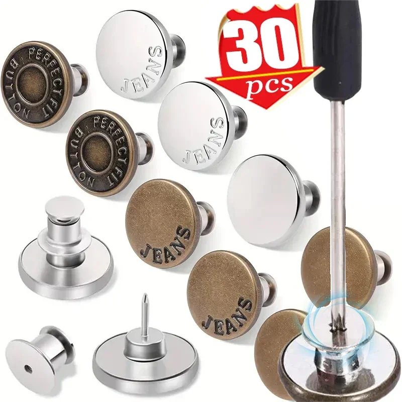 10–30 Stück Metall-Jeans-Knöpfe, Ersatz, kein Nähen, Schraubknopf-Reparatur-Set, nagellos, abnehmbare Jean-Schnallen, Kleidung, Hosen, Anstecknadeln
