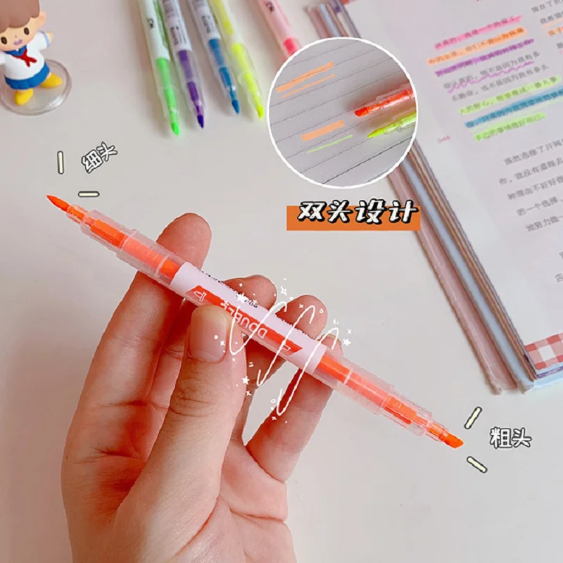 3/6 ชิ้น/เซ็ต Double HEAD Fluorescent Highlighter ปากกาเครื่องหมายพาสเทลปากกาสําหรับนักเรียนโรงเรียนอุปกรณ์สํานักงานเครื่องเขียนน่ารัก