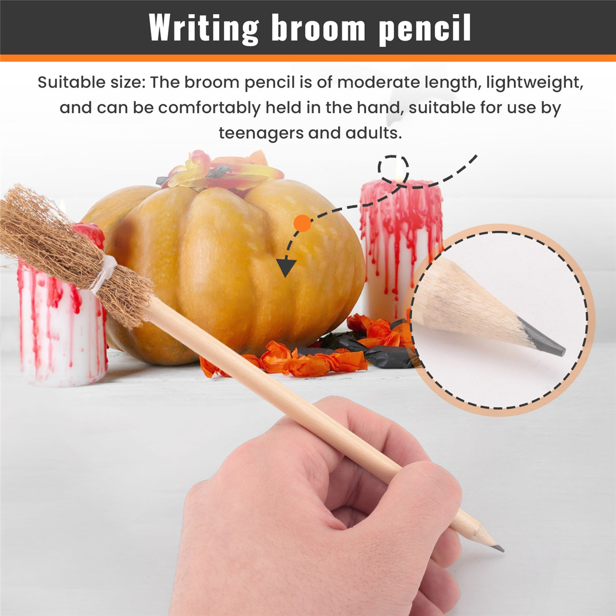 24 Pcs Witch Broom Pencils for Halloween Broomstick Ballpoint Pencils Halloween Favors Witch Broom Prop Writing