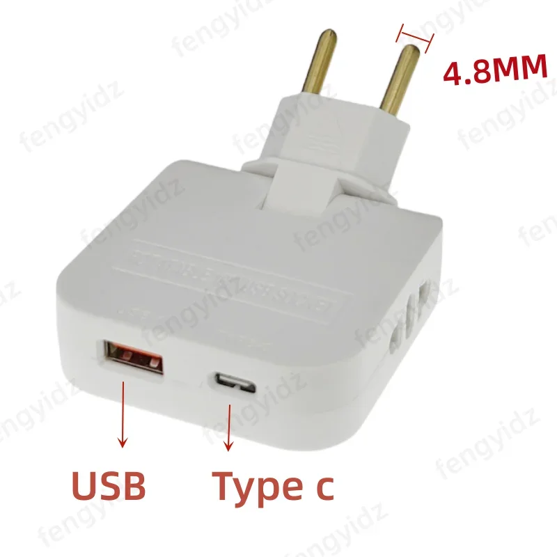 4-in-1 Rotatable EU Travel Adapter 180° Swivel Socket with USBC & USB Ports, Universal Charger for Global Devices (Black/WHite）