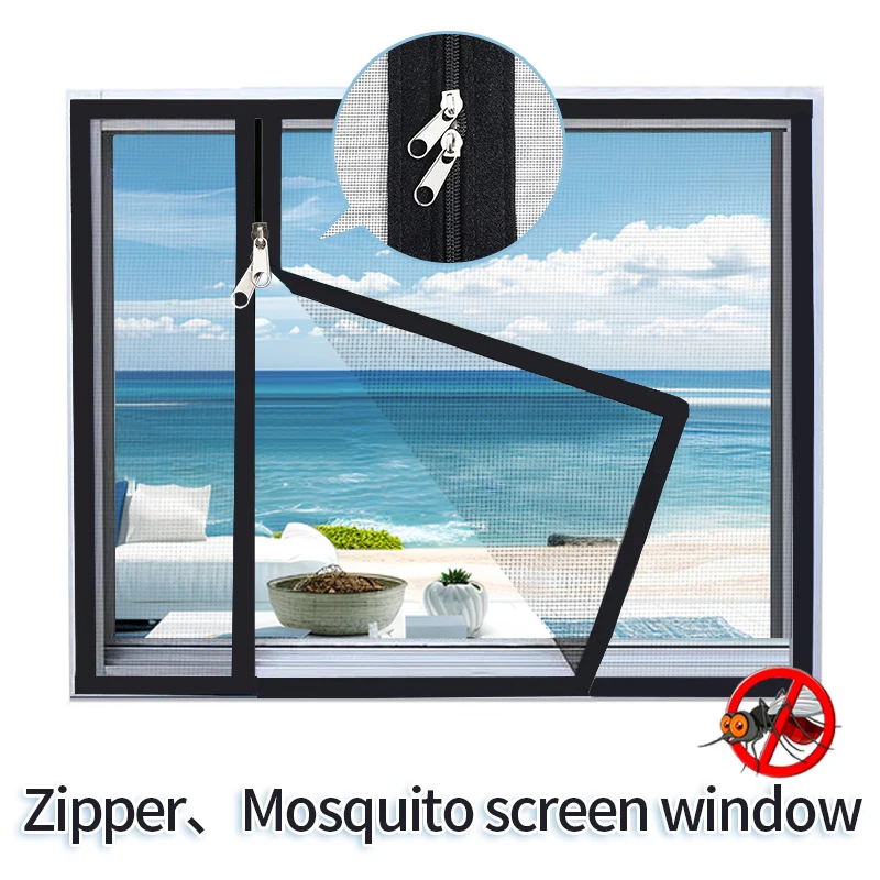 Black，Mosquito nets for window zipper ，Self Adhesive Mosquito Net Indoor mesh Invisible Customizable Anti ，mosquito netting