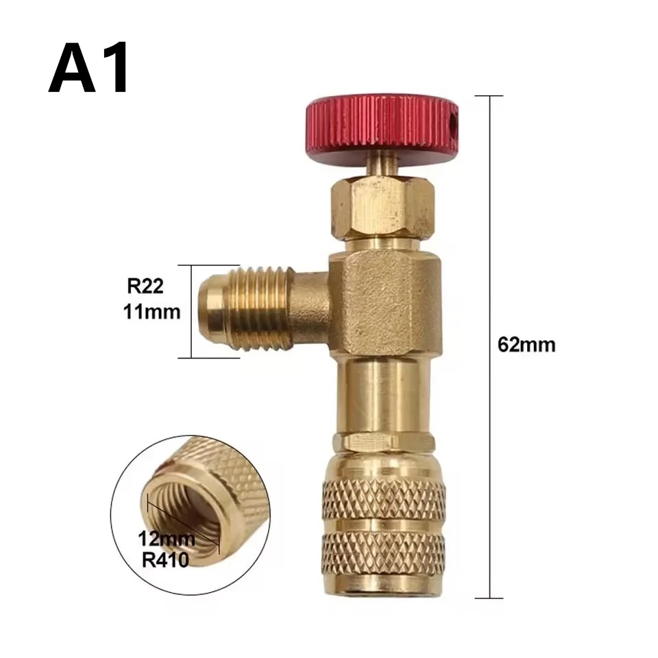 R410A R22 1/4 "액체 안전 액체 밸브 호스 R22 구리 어댑터 핸드 용 1PC 냉동 충전 에어컨 어댑터