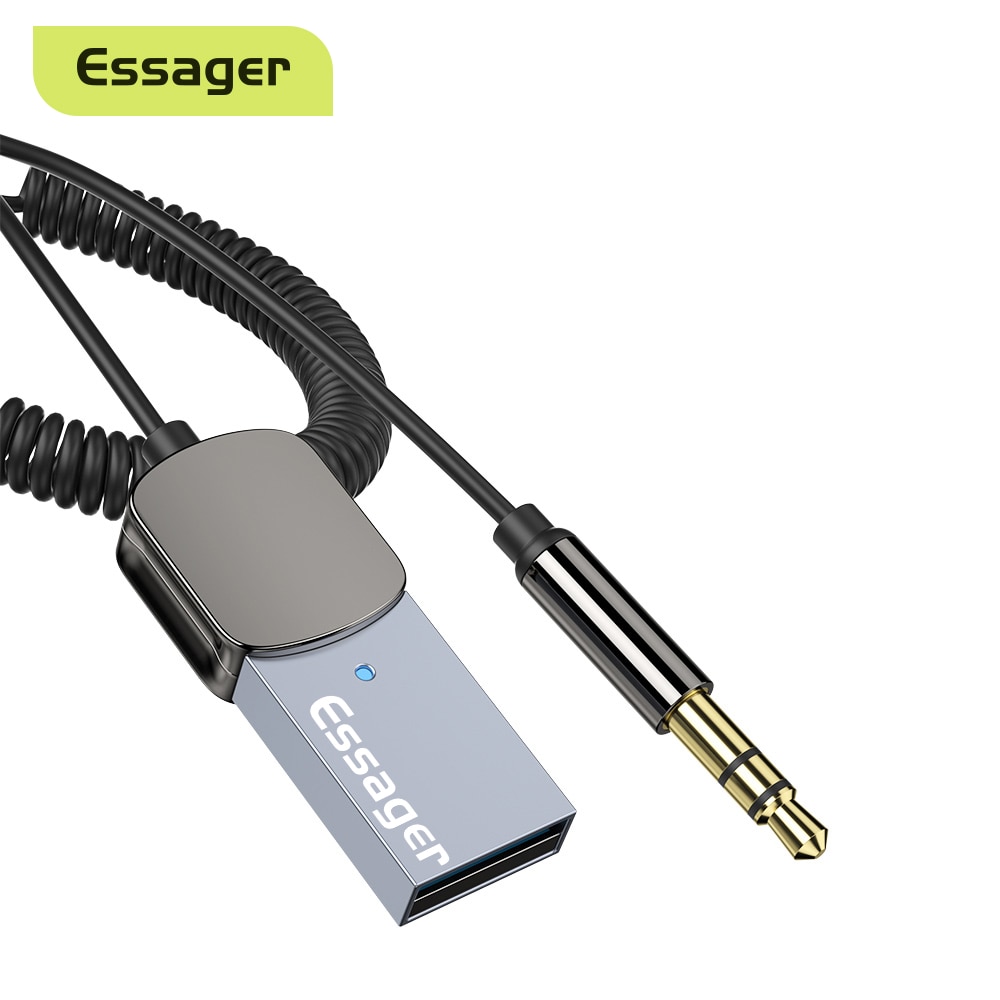Essager บลูทูธ AUX อะแดปเตอร์ dongle USB กับแจ็ค3.5MM เครื่องเสียงรถยนต์ชุดแฮนด์ฟรี5.0บลูทูธ AUX สำหรับตัวรับสัญญาณ BT