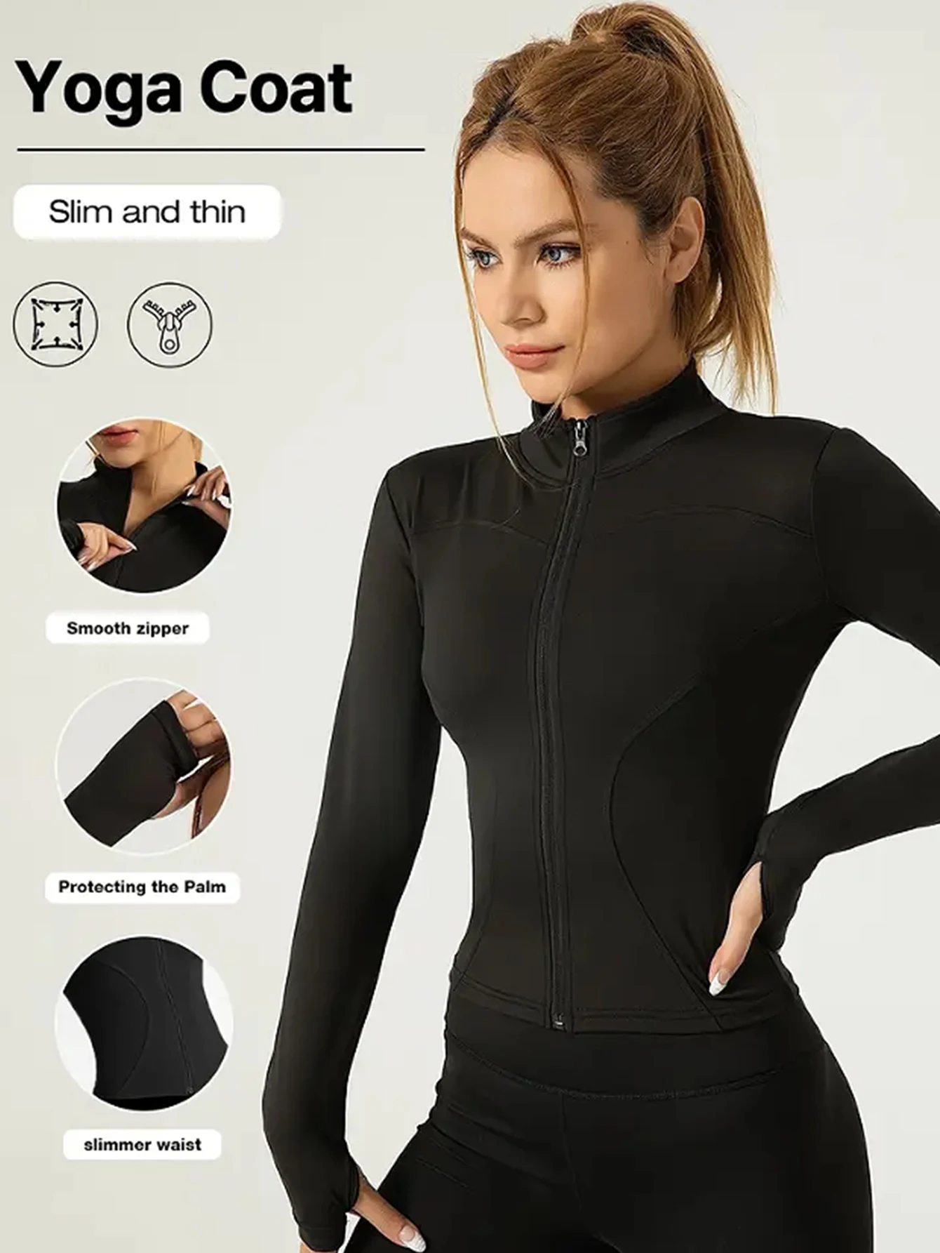 Chaqueta deportiva, top ajustado de secado rápido para mujer, edición de otoño 2025, cuello alto de protección solar de manga larga, Pilates deportivo