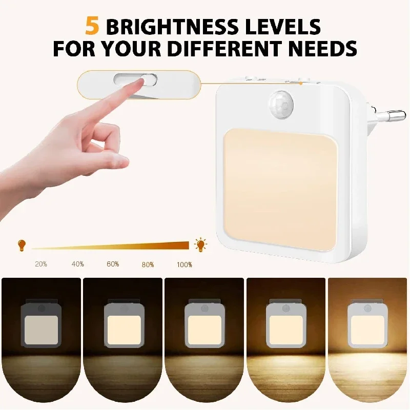 Luz noturna sensor de movimento com luz led plugue da ue lâmpadas luz noturna infantil sem fio lâmpada noturna para mesa de cabeceira quarto