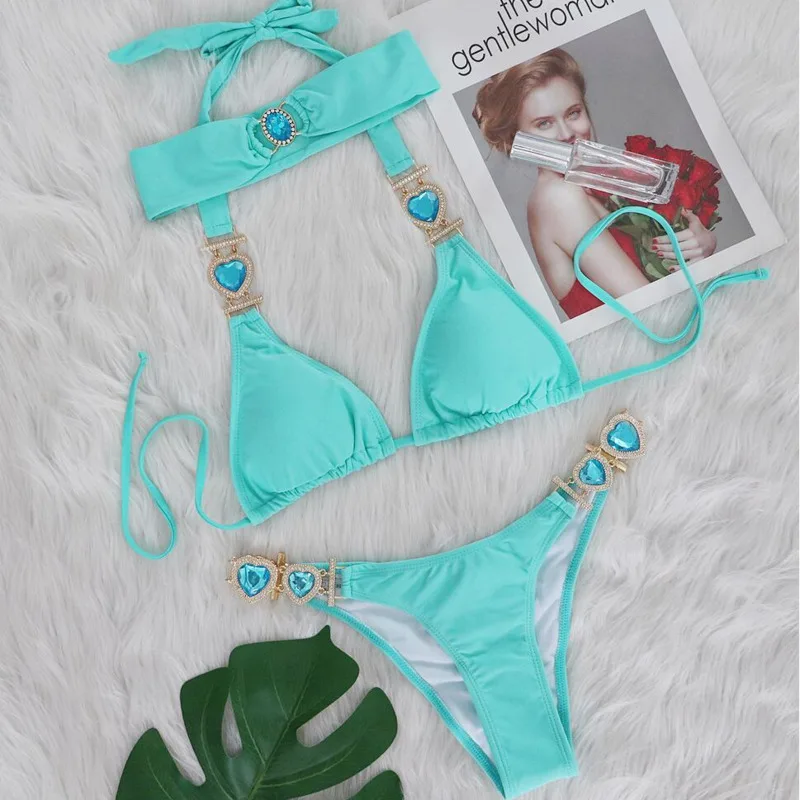 Sexy strass Bikinis maillots de bain avec bandeau femmes maillots de bain femme Push Up Bikini plage maillot de bain maillots de bain piscine baigneur