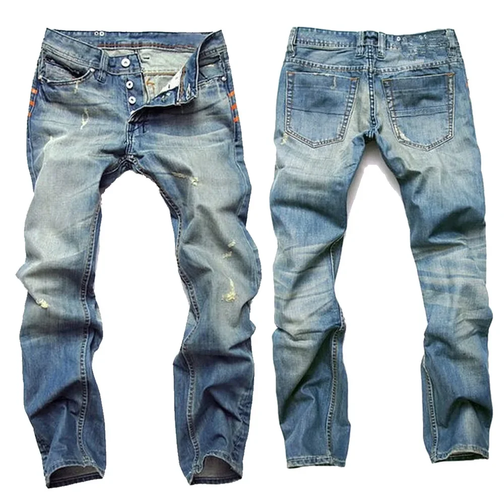 Modische Herren-Jeans im koreanischen Stil, nostalgische hellblaue Jeans, neuer Stil, High Street, gerade Passform, schmal geschnittene, geknöpfte, lange Jeans