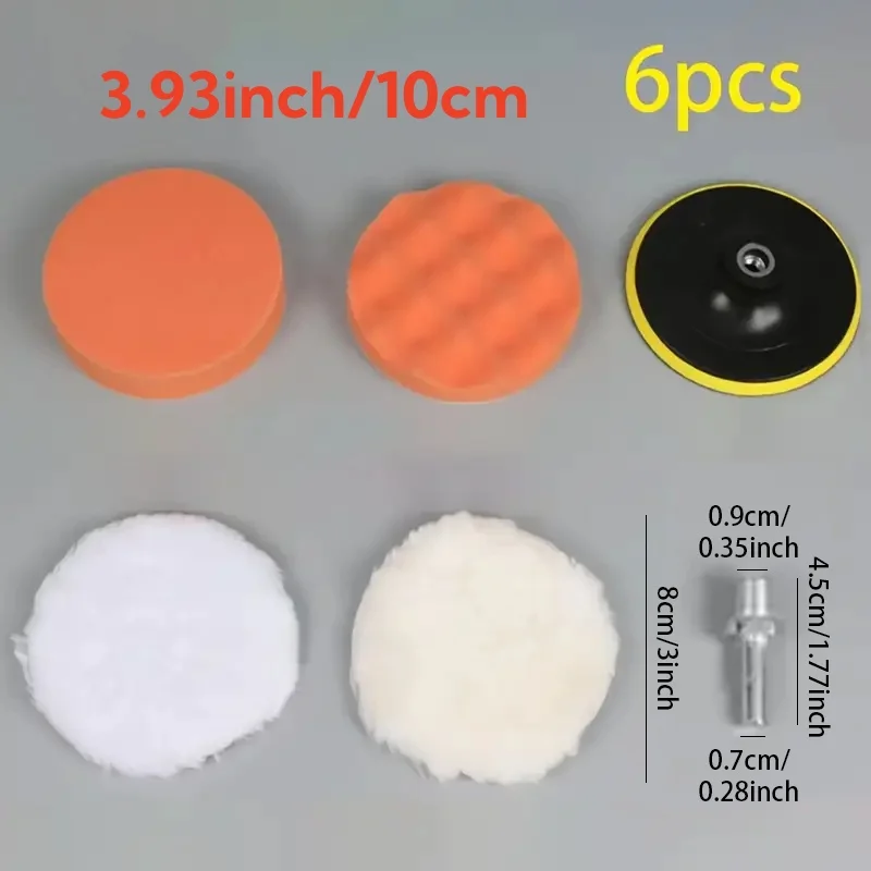 6 unids/set de almohadillas para pulir autos, discos para pulir el cabello de esponja, discos para pulir en forma de coche, con adaptador de taladro para tablero posterior