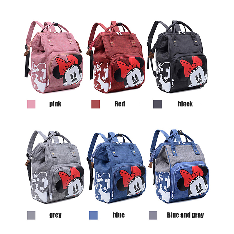 Disney Mickey Mouse fralda mochila impermeável, mamãe bolsa de maternidade, grande capacidade de armazenamento carrinho de bebê, bolsa de viagem