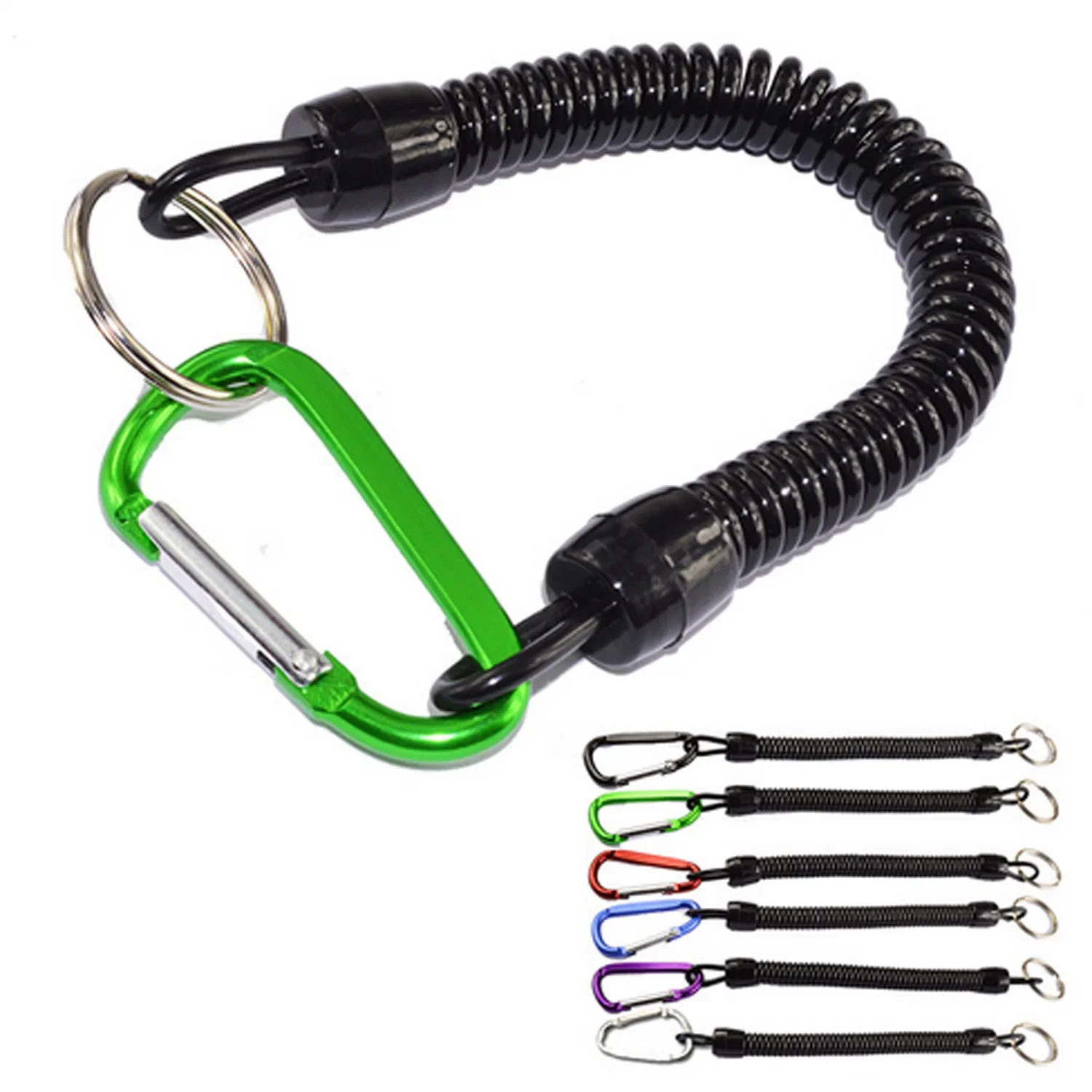 1PC Tactical Spring Rope Buckle Carabiner Outdoor Hiking Camping Anti-lost Key Chain Backpack Spring Strap Fishing Rope
