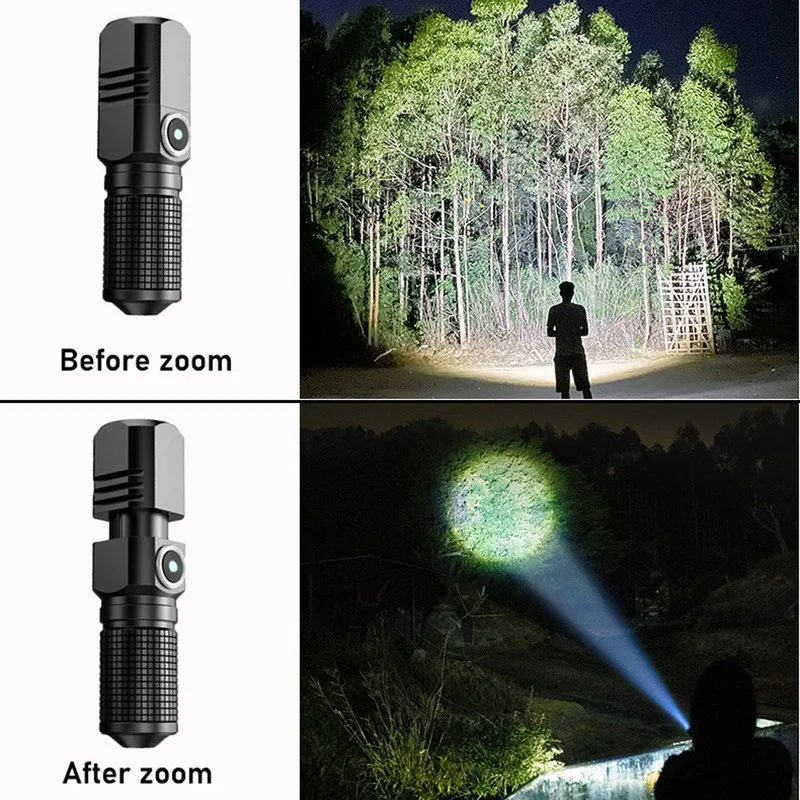MINI linterna LED XHP50 superbrillante, linterna USB recargable con Zoom para pesca, potente lámpara de Camping con 3 modos de iluminación