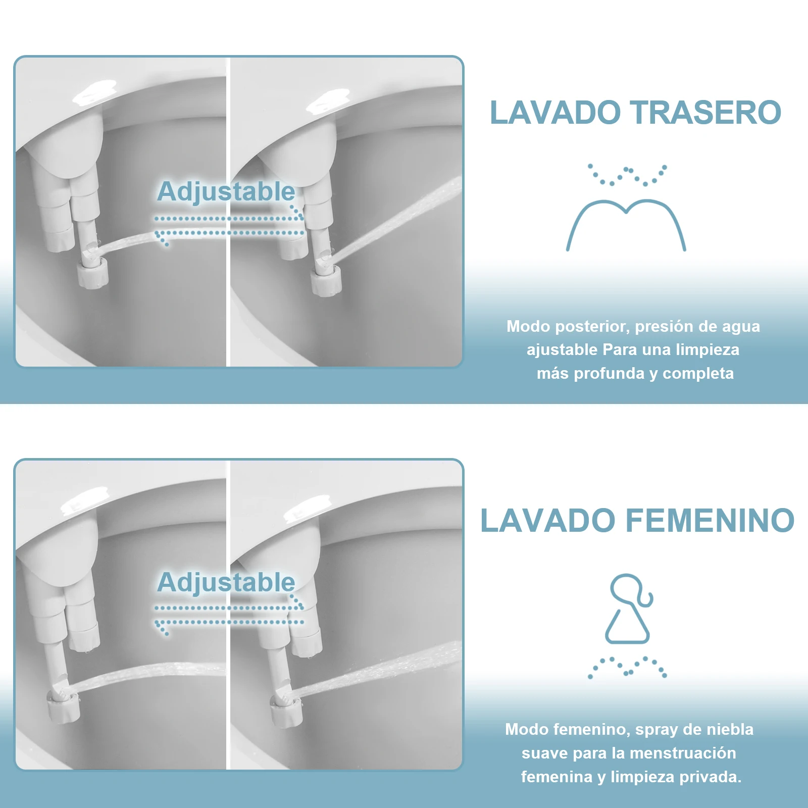 Bidet SAMODRA Ultra-Delgado, Bidet Minimalista para Inodoro con Doble Boquilla (Lavado Frontal y Trasero) Presión de Agua Ajustable, Attachment de Asiento para Inodoro con Agua Fresca, Fácil de Instalar.