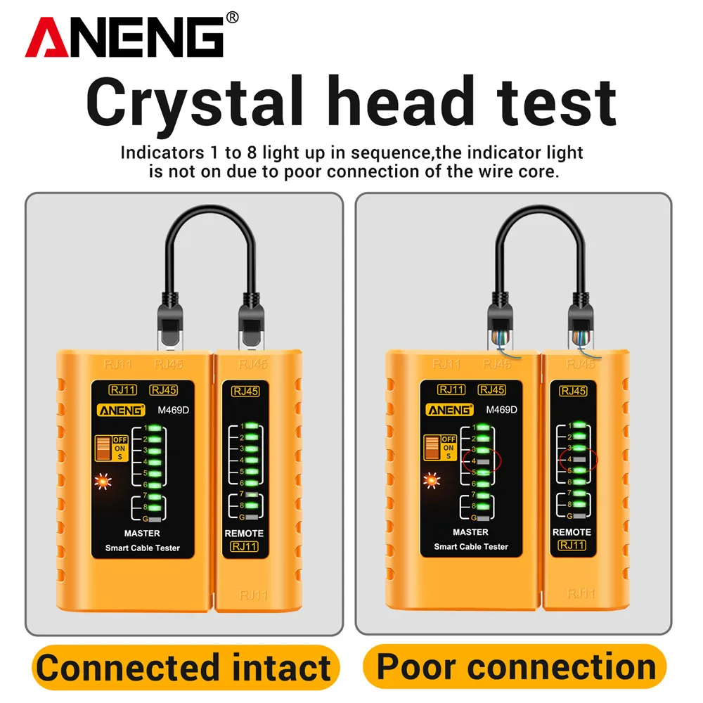 Professional เครื่องวิเคราะห์เครือข่ายเครื่องทดสอบ M469D สาย LAN RJ45 RJ11 RJ12 CAT5 UTP LAN เครื่องทดสอบสายเคเบิลเครือข่ายเครื่องมือเครือข่ายซ่อมเกินไป