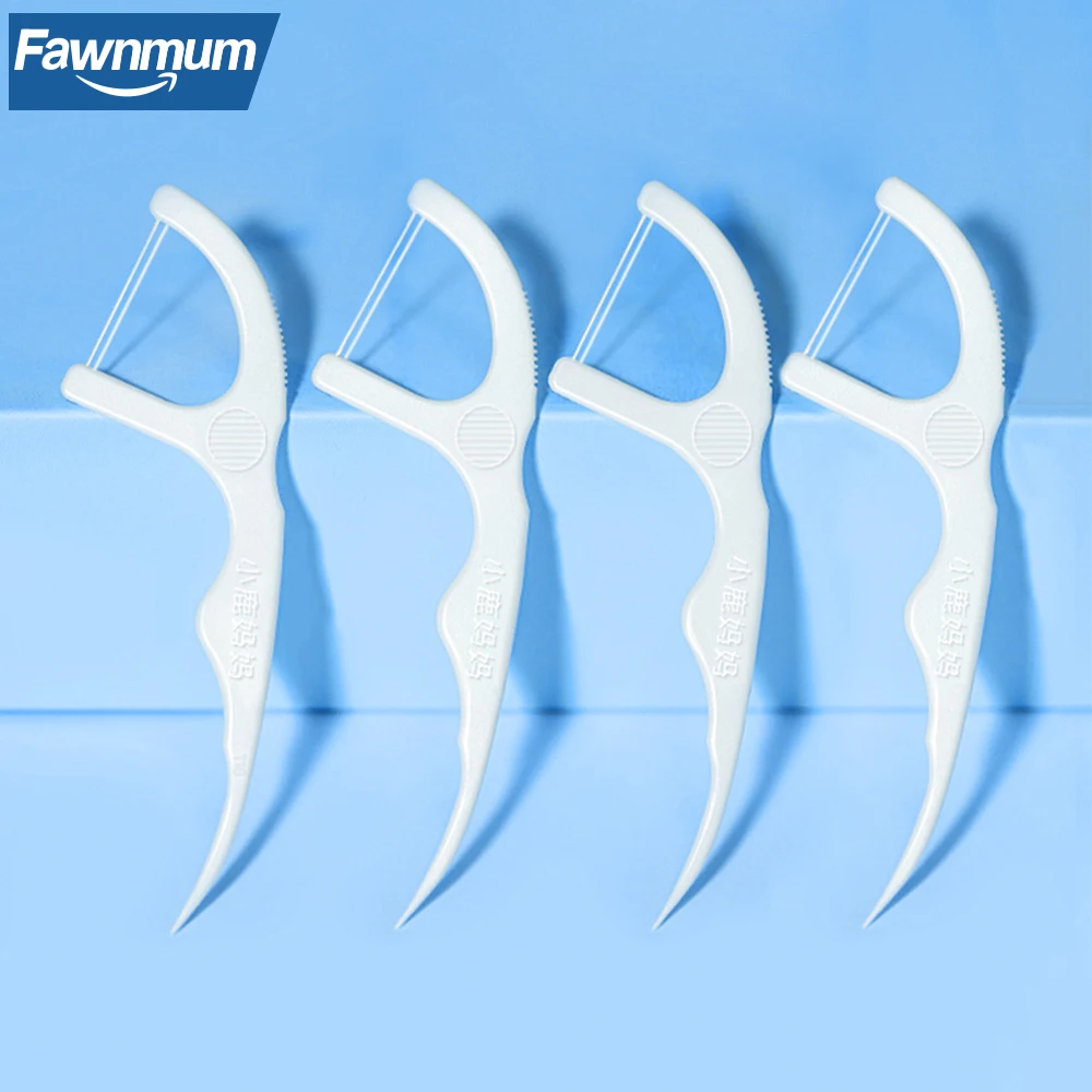 Fawnmum 50/100pcs 더블 라인 치실 이쑤시개 신선한 호흡 치과 Flosser 구강 관리를위한 일회용 치실 스틱