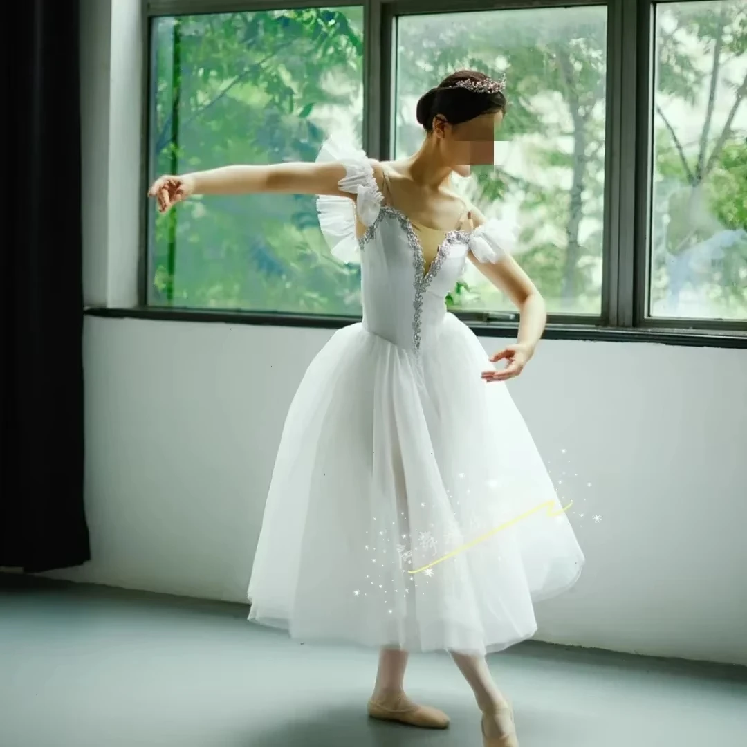 Ballett Tutu Rock Leistung Weiß Erwachsene Wettbewerb Professionelle Tanz Ballett Kleid Fee Langes Kleid Ballett Kostüm Mädchen Kind