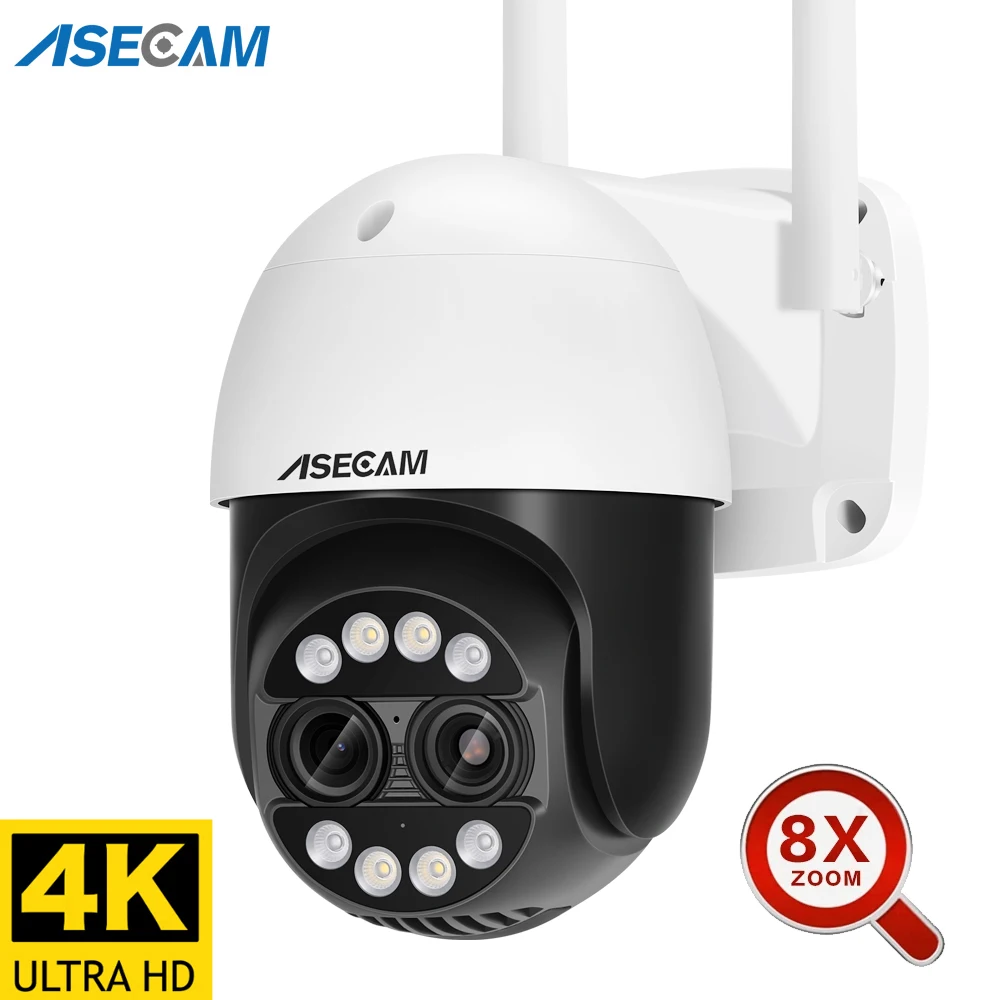 camara vigilancia wifi 8mp inteligente para el hogar,doble lente de 2,8mm -12mm, Zoom 8X, 4K, PTZ, WiFi, seguimiento humano al aire libre, Audio bidireccional cámaras de vigilancia